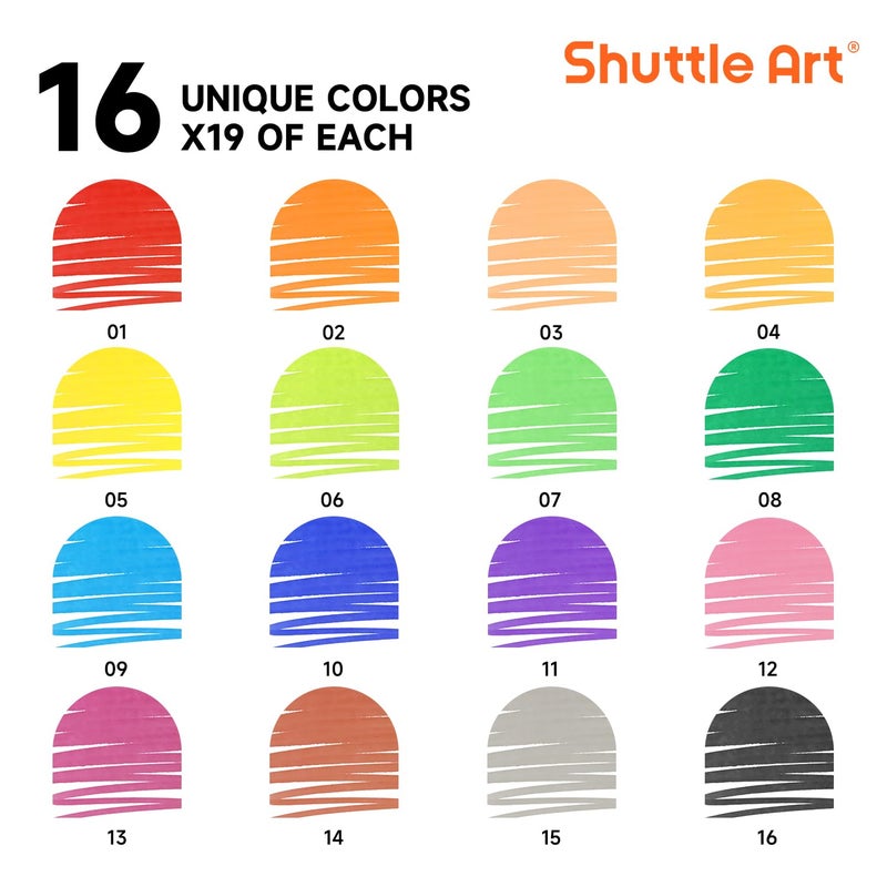 Shuttle Art 304 Pack Washable Markers, 16 Assorted Colors Broad Line Conical Tip Large Markers Bulk with a Box, Bonus Caps, Home Classroom School Supplies for Toddlers Kids Adults Students Teachers - Image 2